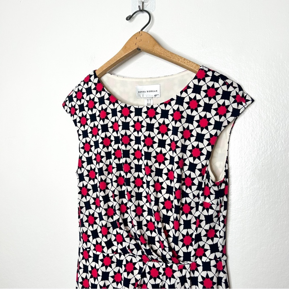 Donna Morgan Colorful Geometric Print Cap Sleeve Business Casual Mini Dress 10 - Picture 3 of 8